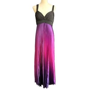BETSY & ADAM Black Purple Metallic Ombre Pleated Y2K Maxi Gown USA Dress SZ 14